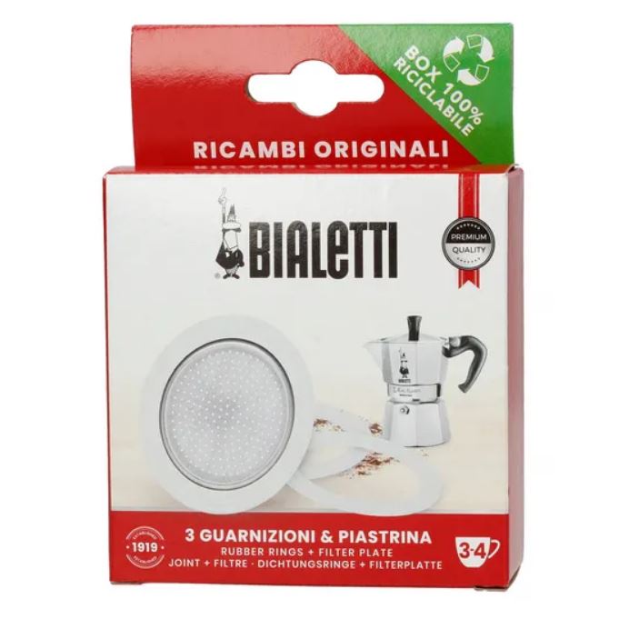 Bialetti Moka Pot Set of 3 Sleeve + Sieve 3-4 cup